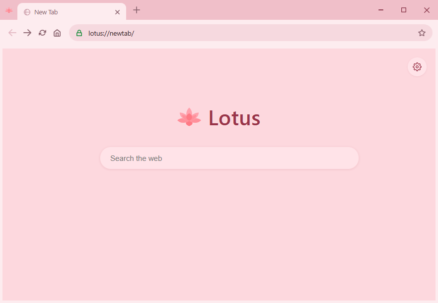Lotus new tab page with the DuckDuckGo-powered search box